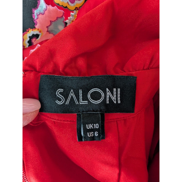 Saloni Phoebe Coral Daybreak Devore Floral Dress Size 6 Ruffle Hem Silk Blend - Picture 10 of 14